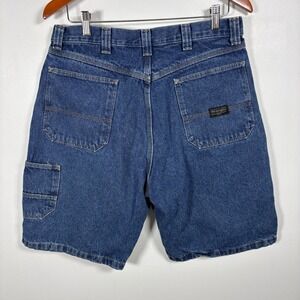 Wrangler Mens Carpenter Denim Shorts Blue Medium Wash 100% Cotton Size 34